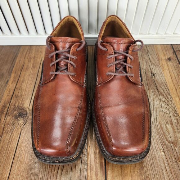ECCO Holton Apron Toe Derby Dress Shoes Mens Sz 8.5 Brown Leather Preppy Oxfords